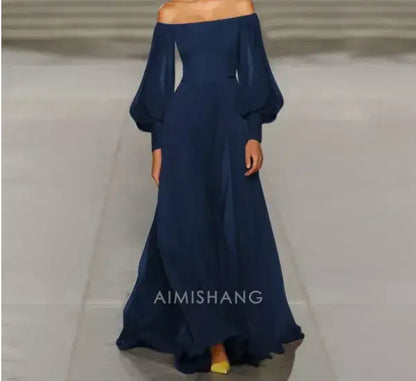 Aimishang Elegant A-Line Off the Shoulder Long Sleeves Prom Dress Simple Wedding Guest Party Dress Charming Evening Gown