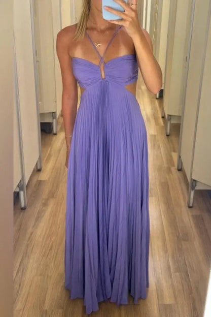 Aimishang Elegant A-Line Pleated Sleeveless Graduation Party Dress Lovely Long Formal Prom Dress