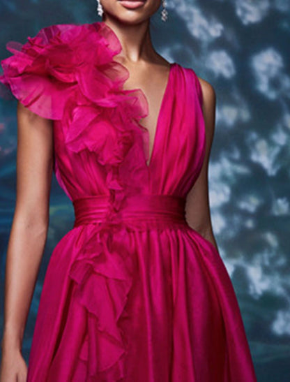 Aimishang Elegant A-Line V Neck Sleeveless Prom Dress Evening Gown Celebrity Style Dress Christmas Red Party Dress Formal Wedding Guest Dress with Slit