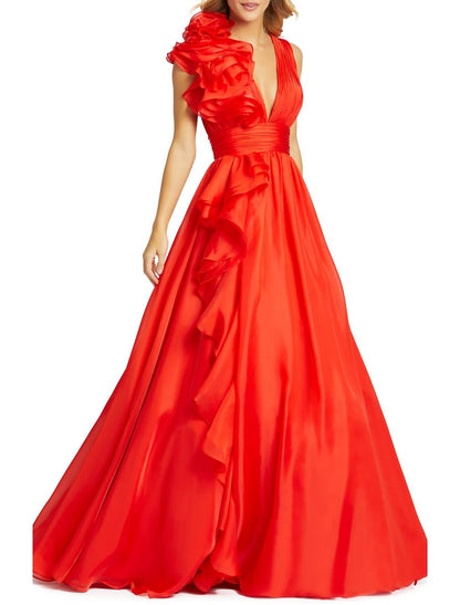 Aimishang Elegant A-Line V Neck Sleeveless Prom Dress Evening Gown Celebrity Style Dress Christmas Red Party Dress Formal Wedding Guest Dress with Slit