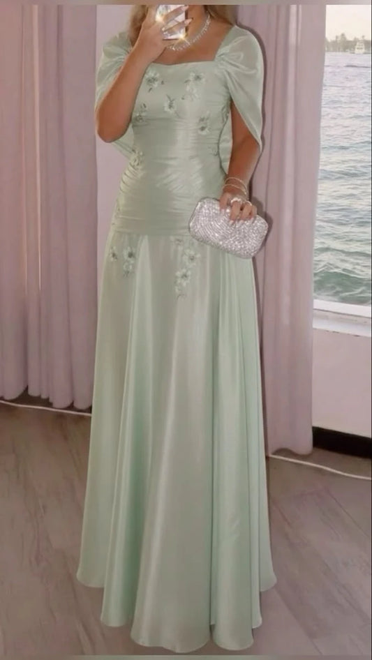 Aimishang Elegant A-Line Square Neck Ruched Evening Gown Women Wedding Guest Party Dress