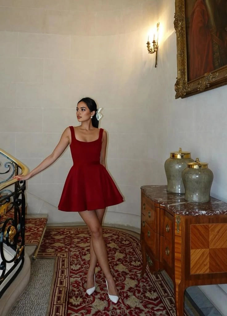 Aimishang Elegant A-Line Square Neck Sleeveless Classic Short Homecoming Dress Mini Summer Party Dress