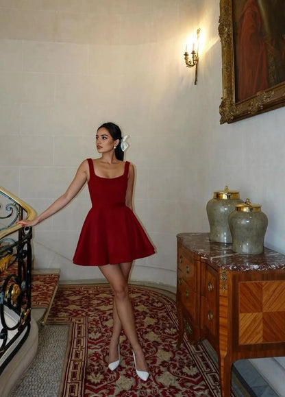 Aimishang Elegant A-Line Square Neck Sleeveless Classic Short Homecoming Dress Mini Summer Party Dress