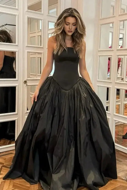 Aimishang Elegant A-Line Strapless Sleeveless Black Party Evening Gown Chic Long Formal Prom Dress
