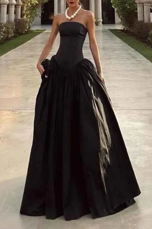 Aimishang Elegant A-Line Strapless Sleeveless Black Party Evening Gown Chic Long Formal Prom Dress