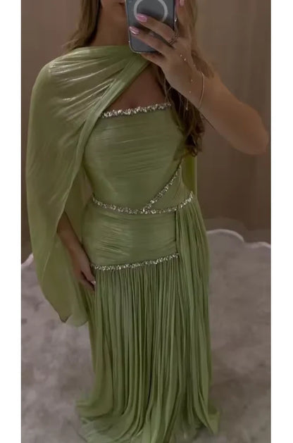 Aimishang Elegant A-Line Strapless Sleeveless Pleated Long Prom Dress Women Party Gown