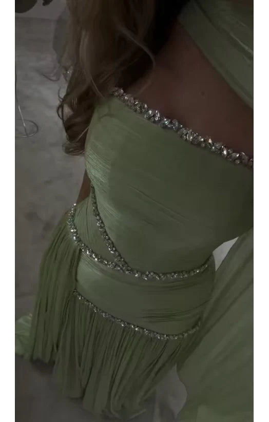 Aimishang Elegant A-Line Strapless Sleeveless Pleated Long Prom Dress Women Party Gown