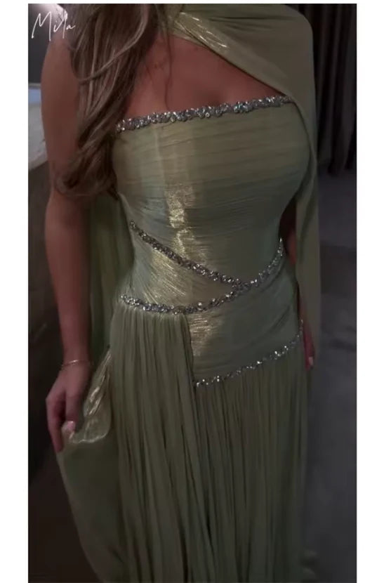 Aimishang Elegant A-Line Strapless Sleeveless Pleated Long Prom Dress Women Party Gown