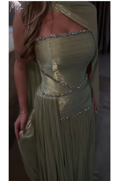 Aimishang Elegant A-Line Strapless Sleeveless Pleated Long Prom Dress Women Party Gown
