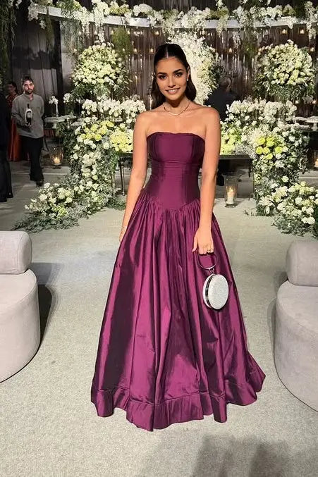 Aimishang Elegant A-Line Strapless Sleeveless Purple Wedding Guest Party Dress Chic Long Formal Prom Dress