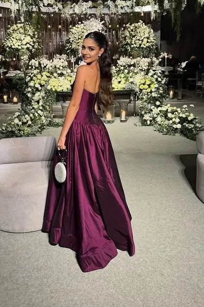 Aimishang Elegant A-Line Strapless Sleeveless Purple Wedding Guest Party Dress Chic Long Formal Prom Dress