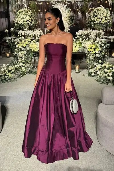 Aimishang Elegant A-Line Strapless Sleeveless Purple Wedding Guest Party Dress Chic Long Formal Prom Dress