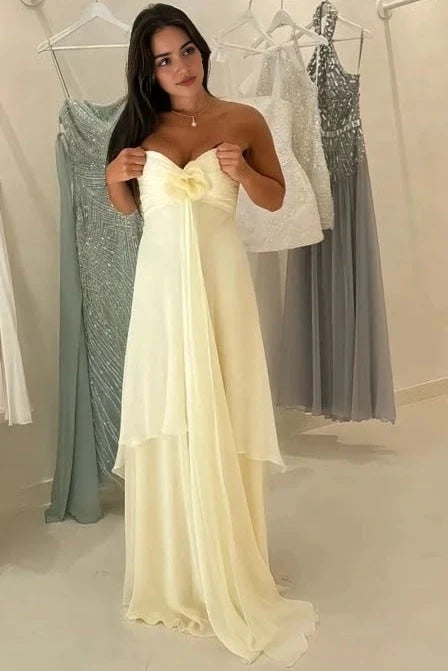 Elegant A-Line Sweetheart Sleeveless Pleated Chiffon Floor-Length Gown for Women Party