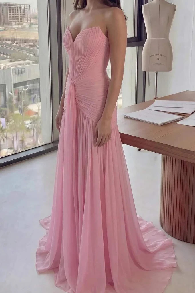 Aimishang Elegant A-Line Sweetheart Sleeveless Pleated Ruched Chiffon Evening Gown Women's Formal Dress