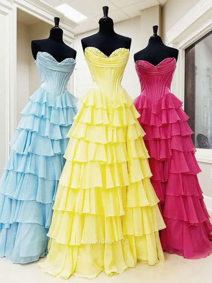 Aimishang Elegant A-Line Sweetheart Strapless Ruffle Layered Long Formal Prom Dress With Slit Charming Evening Gown Elegant Party Dress