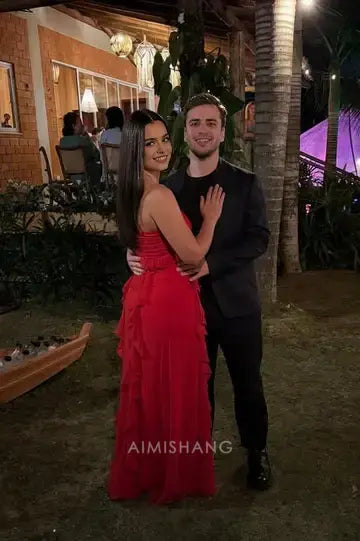 Aimishang Elegant A-Line Sweetheart Strapless Ruffle Long Prom Dress Lovely Party Dress Charming Evening Gown