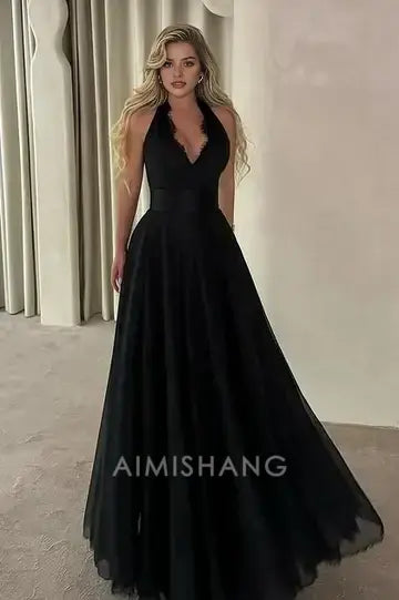 Aimishang Elegant A-Line Halter Sleeveless Long Formal Prom Dress Charming Evening Gown Sexy Party Dress