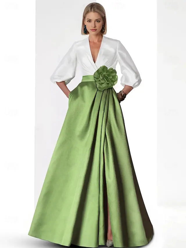 Aimishang Elegant A-Line V Neck Floor Length Party Evening Gown Chic Wedding Guest Dress with Slit