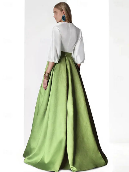 Aimishang Elegant A-Line V Neck Floor Length Party Evening Gown Chic Wedding Guest Dress with Slit