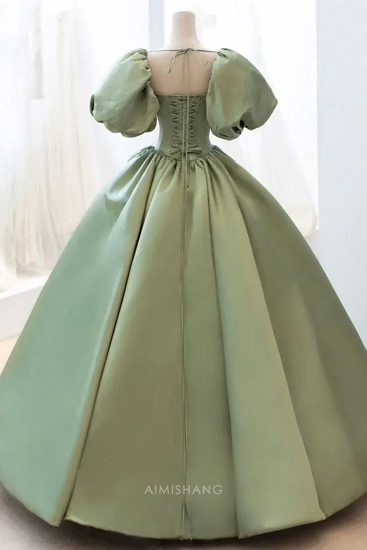 Aimishang Elegant A-line Green Satin Party Evening Gown Sweet Long Formal Prom Dress Pretty Graduation Dress