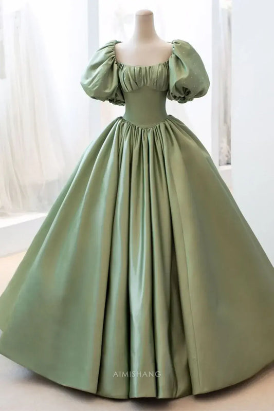 Aimishang Elegant A-line Green Satin Party Evening Gown Sweet Long Formal Prom Dress Pretty Graduation Dress
