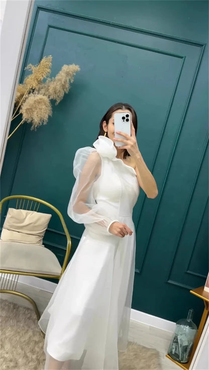 Aimishang Elegant A-line One-shoulder Long Prom Dress Charming Evening Dress Sweet Birthday Party Dress