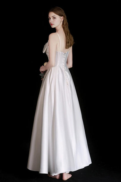 Aimishang Elegant A-line Spaghetti Straps Sleeveless Satin Long Formal Prom Dress Lovely Evening Party Dress