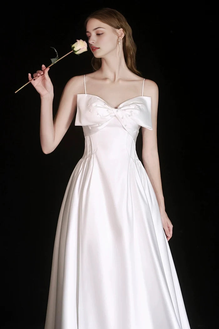 Aimishang Elegant A-line Spaghetti Straps Sleeveless Satin Long Formal Prom Dress Lovely Evening Party Dress