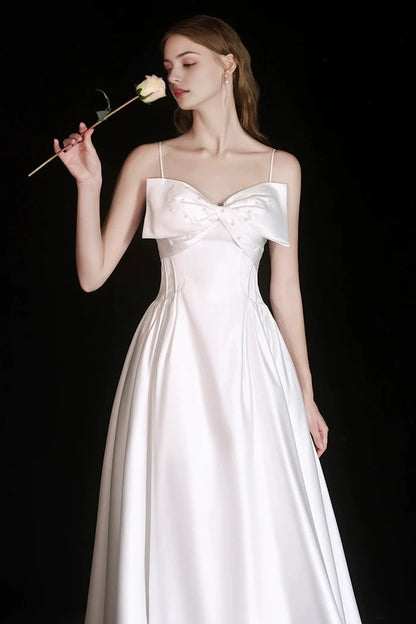 Aimishang Elegant A-line Spaghetti Straps Sleeveless Satin Long Formal Prom Dress Lovely Evening Party Dress