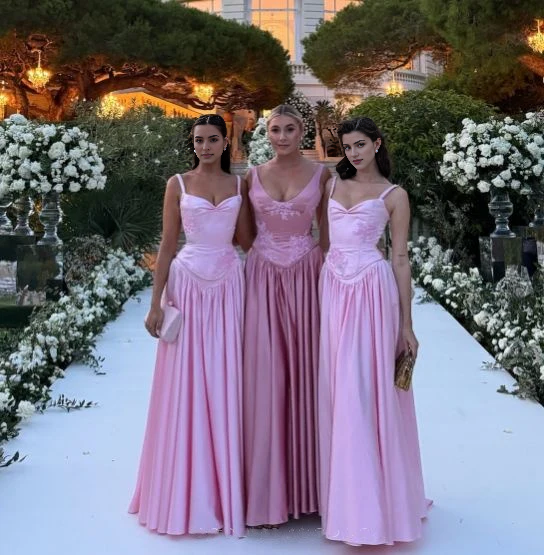 Aimishang Elegant A-line Strap Satin Long Bridesmaid Dress Lace-up Back Charming Evening Party Dress