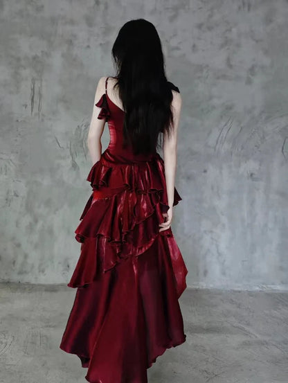 Aimishang Elegant A-line Straps Sleeveless Ruffled High-Low Formal Prom Dress Stylish Evening Party Dress