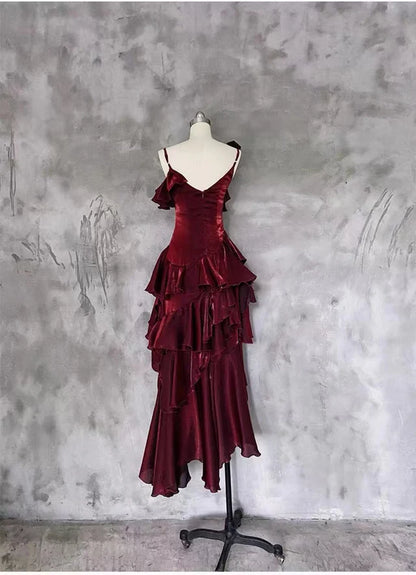 Aimishang Elegant A-line Straps Sleeveless Ruffled High-Low Formal Prom Dress Stylish Evening Party Dress