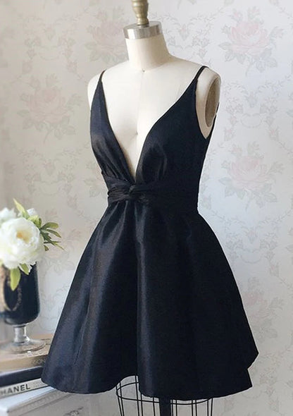 Aimishang Elegant A-line V-neck Black Sleeveless Short Party Prom Dress Simple Homecoming Dress