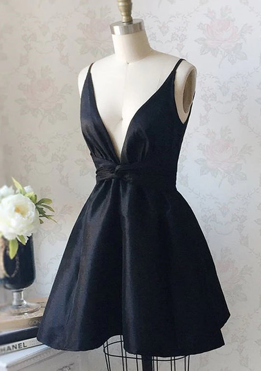 Aimishang Elegant A-line V-neck Black Sleeveless Short Party Prom Dress Simple Homecoming Dress