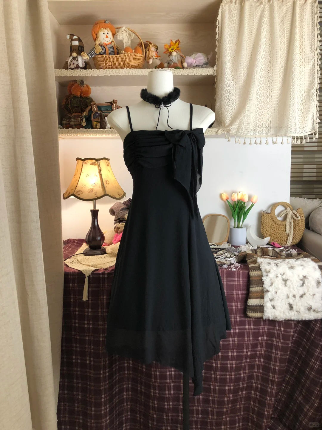 Aimishang Elegant A Line Black Spaghetti Straps Sleeveless Short Summer Birthday Party Dress Simple Graduation Homecoming Dress