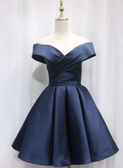 Aimishang Elegant A Line Blue Off Shoulder Lace-Up Short Formal Prom Dress Simple Homecoming Dress