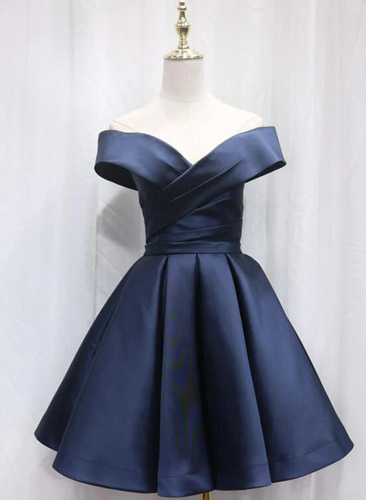 Aimishang Elegant A Line Blue Off Shoulder Lace-Up Short Formal Prom Dress Simple Homecoming Dress