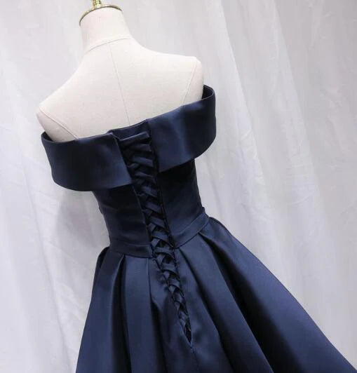 Aimishang Elegant A Line Blue Off Shoulder Lace-Up Short Formal Prom Dress Simple Homecoming Dress