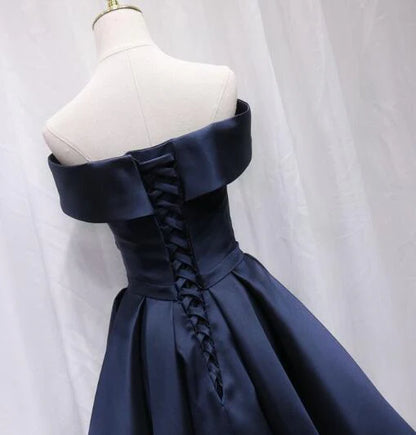 Aimishang Elegant A Line Blue Off Shoulder Lace-Up Short Formal Prom Dress Simple Homecoming Dress
