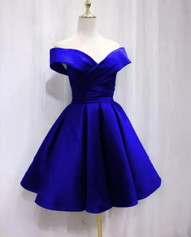 Aimishang Elegant A Line Blue Off Shoulder Lace-Up Short Formal Prom Dress Simple Homecoming Dress