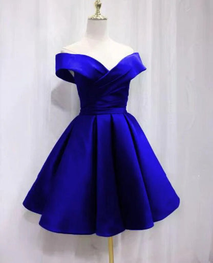 Aimishang Elegant A Line Blue Off Shoulder Lace-Up Short Formal Prom Dress Simple Homecoming Dress