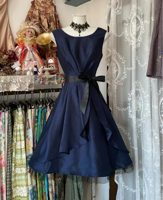 Aimishang Elegant A Line Blue Sleeveless Formal Prom Dress Lovely Homecoming Dress With Bow