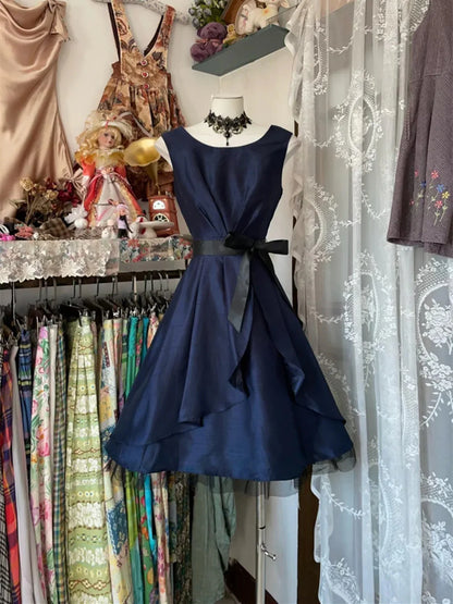 Aimishang Elegant A Line Blue Sleeveless Formal Prom Dress Lovely Homecoming Dress With Bow