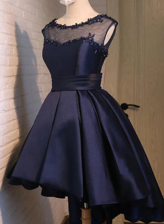 Aimishang Elegant A Line Blue Sleeveless High Low Formal Prom Dress Pretty Homecoming Dress