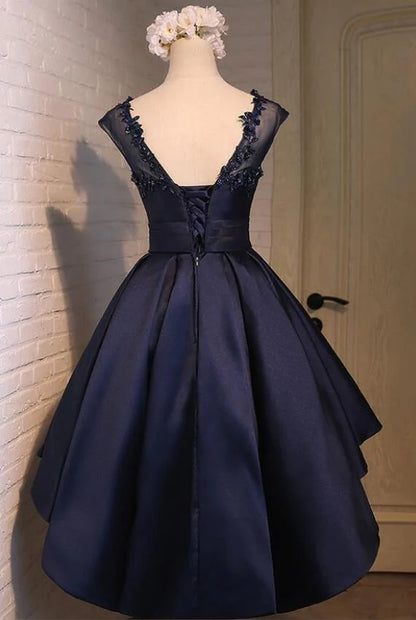 Aimishang Elegant A Line Blue Sleeveless High Low Formal Prom Dress Pretty Homecoming Dress