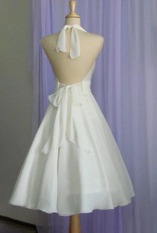 Aimishang Elegant A Line Halter Chiffon Wedding Dress With Halter Neck and Bow Vintage Bridal Gown Simple Party Dress