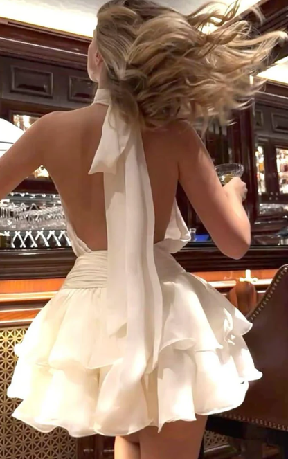 Aimishang Elegant A Line Halter Sleeveless Backless Layered Short Formal Birthday Party Dress Lovely Homecoming Dress