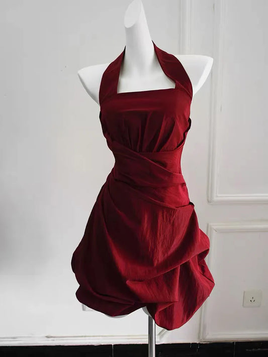 Aimishang Elegant Burgundy / Dark Blue A Line Halter Sleeveless Zipper Back Short Summer Homecoming Dress