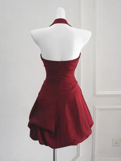 Aimishang Elegant Burgundy / Dark Blue A Line Halter Sleeveless Zipper Back Short Summer Homecoming Dress