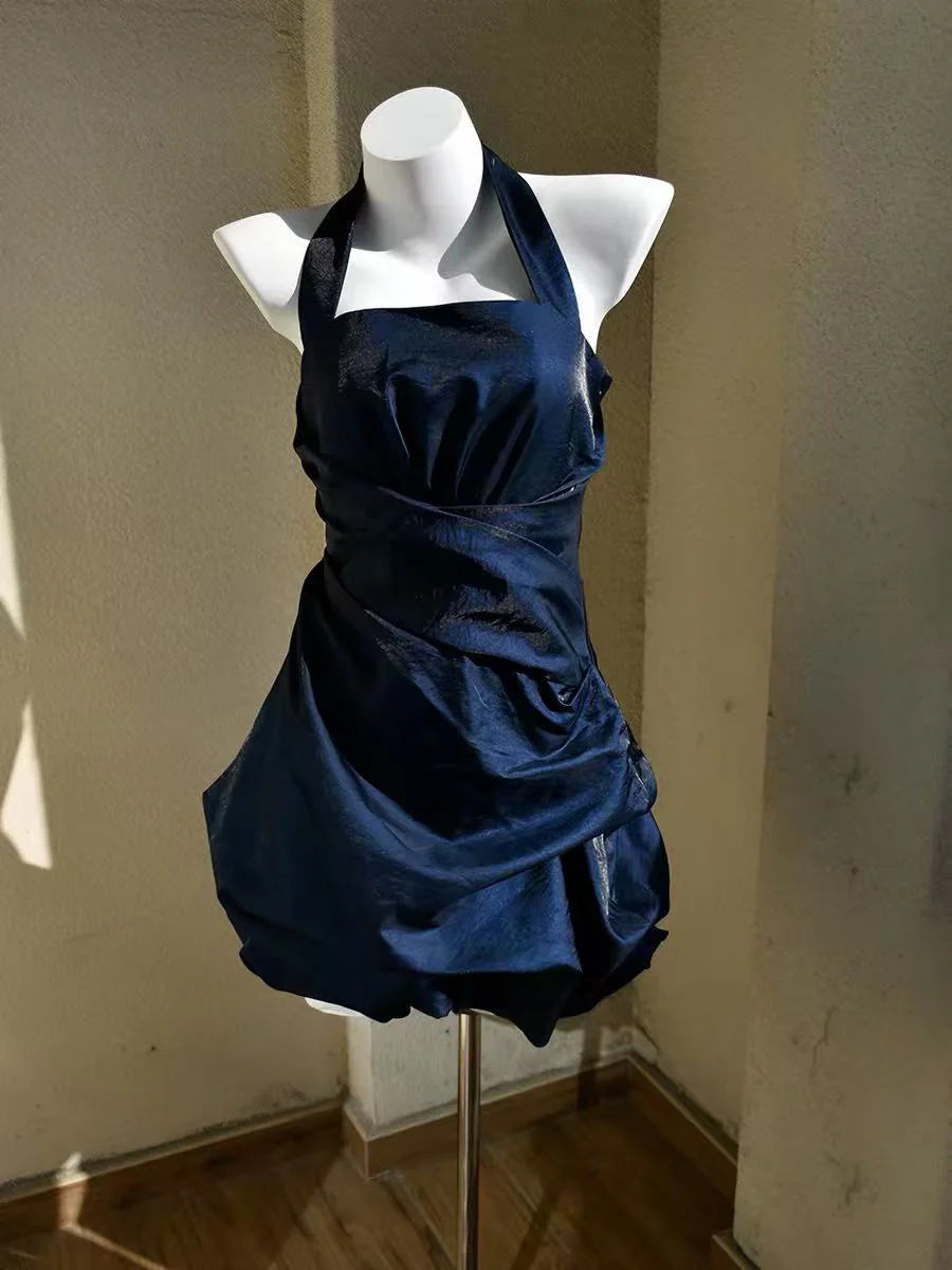 Aimishang Elegant Burgundy / Dark Blue A Line Halter Sleeveless Zipper Back Short Summer Homecoming Dress